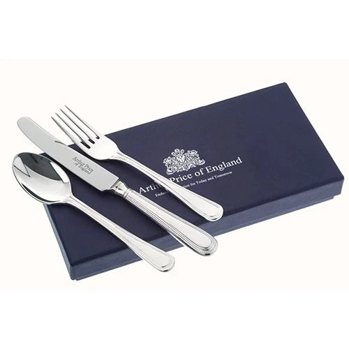Arthur Price Of England 18/10 Stainless Steel Bead Design Childrens 3 Piece Cutlery Gift Box Set 3 Arthur Price Of England 18/10 Stainless Steel Bead Design Childrens 3 Piece Cutlery Gift Box Set