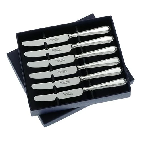 Arthur Price Of England Sovereign Silver Set Of Six Tea Knives Bead 3 Arthur Price Of England Sovereign Silver Set Of Six Tea Knives Bead