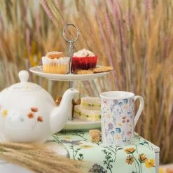 English Tableware Company Pressed Flowers 2 Tier Cake Stand -tableware DD4816A01 English Tableware Company Pressed Flowers 2 Tier Cake Stand 1