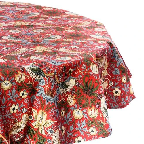 William Morris Strawberry Thief Red 132 X 228cm Fabric Tablecloth 3 William Morris Strawberry Thief Red 132 X 228cm Fabric Tablecloth