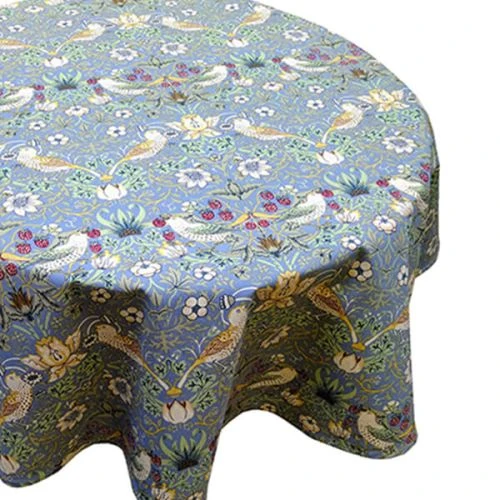 William Morris Strawberry Thief Blue 132 X 178cm Fabric Tablecloth 3 William Morris Strawberry Thief Blue 132 X 178cm Fabric Tablecloth