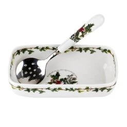 Portmeirion The Holly & The Ivy Cranberry Dish & Slotted Spoon