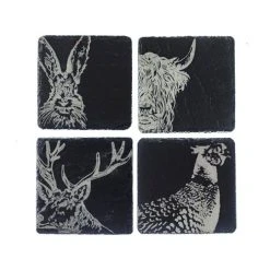 The Just Slate Company Set Of 4 Country Animals Slate Coasters