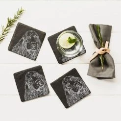 The Just Slate Company Set Of 4 Cocker Spaniel Slate Coasters -tableware JSCS4CS Just Slate Company Cocker Spaniel Slate Coasters 1
