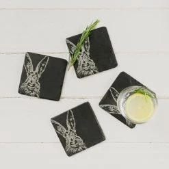 The Just Slate Company Set Of 4 Hare Slate Coasters -tableware JSCS4H Just Slate Company Hare Slate Coasters 2
