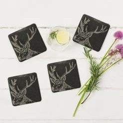 The Just Slate Company Set Of 4 Stag Slate Coasters -tableware JSCS4S Just Slate Company Stag Slate Coasters 2