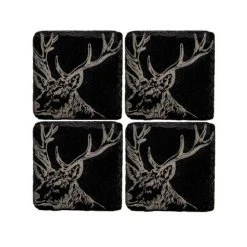 The Just Slate Company Set Of 4 Stag Slate Coasters