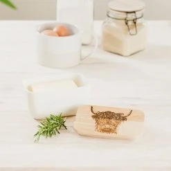The Just Slate Company Highland Cow White Butter Dish -tableware JSSOBDWHC Just Slate Company Highland Cow White Butter Dish 2