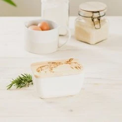 The Just Slate Company Kissing Hares White Butter Dish -tableware JSSOBDWKH Just Slate Company Kissing Hares White Butter Dish 1