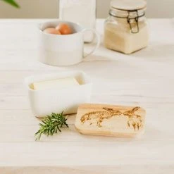 The Just Slate Company Kissing Hares White Butter Dish -tableware JSSOBDWKH Just Slate Company Kissing Hares White Butter Dish 2
