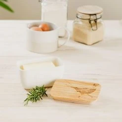 The Just Slate Company Pheasant White Butter Dish -tableware JSSOBDWPH Just Slate Company Pheasant White Butter Dish 2