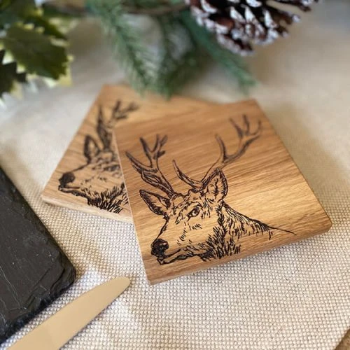The Just Slate Company Set Of 2 Stag Oak Coasters 6 The Just Slate Company Set Of 2 Stag Oak Coasters - Image 4