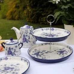 London Pottery Blue Rose Cake Stand -tableware LPBRCAKESTANDBLU London Pottery Blue Rose Cake Stand Cornflower 2