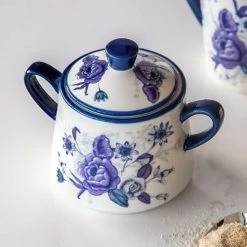 London Pottery Blue Rose Sugar Bowl With Lid -tableware LPBRSUGBLU London Pottery Sugar Pot Cornflower 2