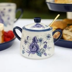 London Pottery Blue Rose Sugar Bowl With Lid -tableware LPBRSUGBLU London Pottery Sugar Pot Cornflower 3