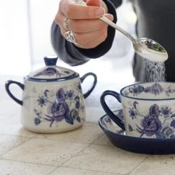 London Pottery Blue Rose Sugar Bowl With Lid -tableware LPBRSUGBLU London Pottery Sugar Pot Cornflower 4