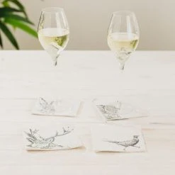 The Just Slate Company Set Of 4 Country Animals Linen Coasters -tableware LTC4CA Just Slate Company Country Animals Linen Coasters 1