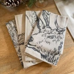 The Just Slate Company Set Of 4 Country Animals Linen Napkins -tableware LTN4CA Just Slate Company Country Animals Linen Napkins 2