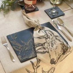 The Just Slate Company Set Of 4 Stag Linen Napkins -tableware LTN4S Just Slate Company Stag Linen Napkins 2