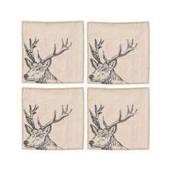 The Just Slate Company Set Of 4 Stag Linen Napkins