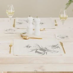 The Just Slate Company Set Of 2 Bee Linen Placemats -tableware LTTM2B Just Slate Company Bee Linen Place Mats 2