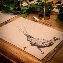 The Just Slate Company Set Of 2 Pheasant Linen Placemats -tableware LTTM2PH Just Slate Company Pheasant Linen Place Mats 2