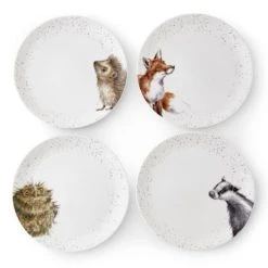 Wrendale Designs Set Of 4 Coupe Plates, 27cm (Badger, Hedgehog, Fox & Owl)
