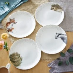 Wrendale Designs Set Of 4 Coupe Plates, 27cm (Badger, Hedgehog, Fox & Owl) -tableware WNB4077 XB Wrendale Designs Coupe Plate Set Of 4 27cm 3