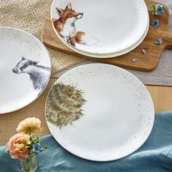 Wrendale Designs Set Of 4 Coupe Plates, 27cm (Badger, Hedgehog, Fox & Owl) -tableware WNB4077 XB Wrendale Designs Coupe Plate Set Of 4 27cm 4