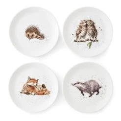 Wrendale Designs Set Of 4 Coupe Plates, 21cm (Badger, Hedgehog, Fox & Owl)