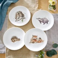 Wrendale Designs Set Of 4 Coupe Plates, 21cm (Badger, Hedgehog, Fox & Owl) -tableware WNB5658 XB Wrendale Designs Coupe Plate Set Of 4 21cm 3